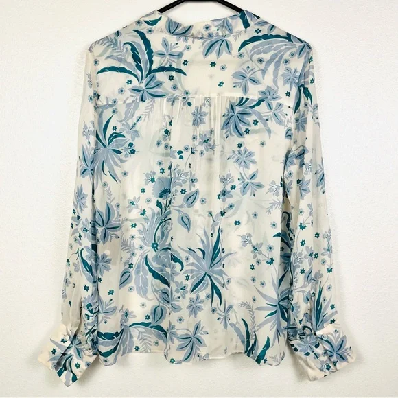 Dorothee Schumacher Floral Blue & Green Ruffled Long Sleeve Blouse Top 2/Small - Picture 7 of 7